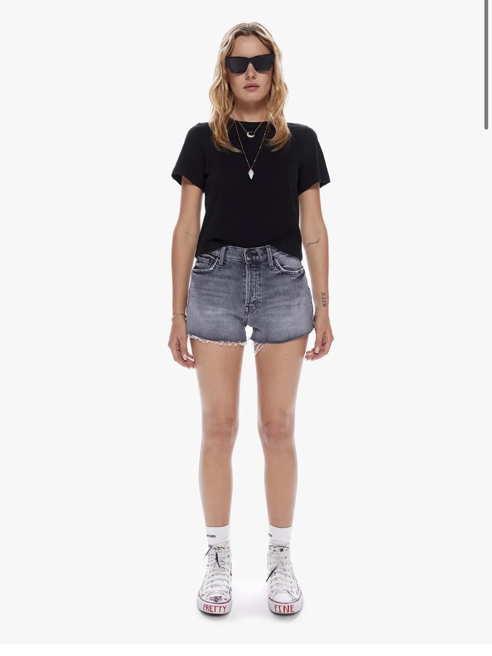 Mother the tomcat kick fray denim shorts in hell yeah